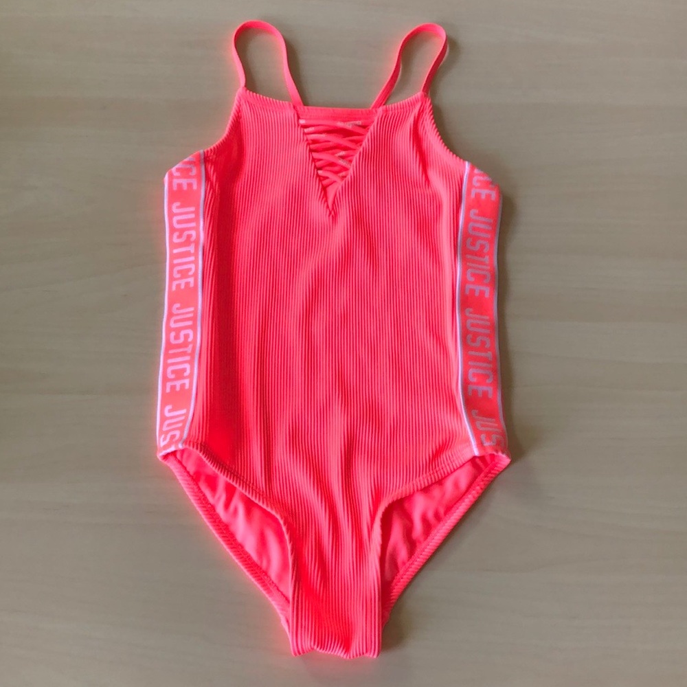 Justice Girls Orange Swimsuit Size 10 EUC